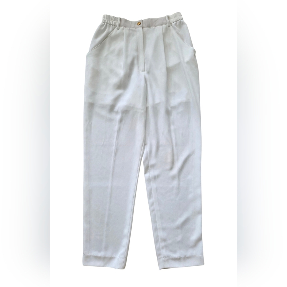 Leonard‎ Sport Japan White High Waist Trousers Elastic Back Womens M Luxury 90s